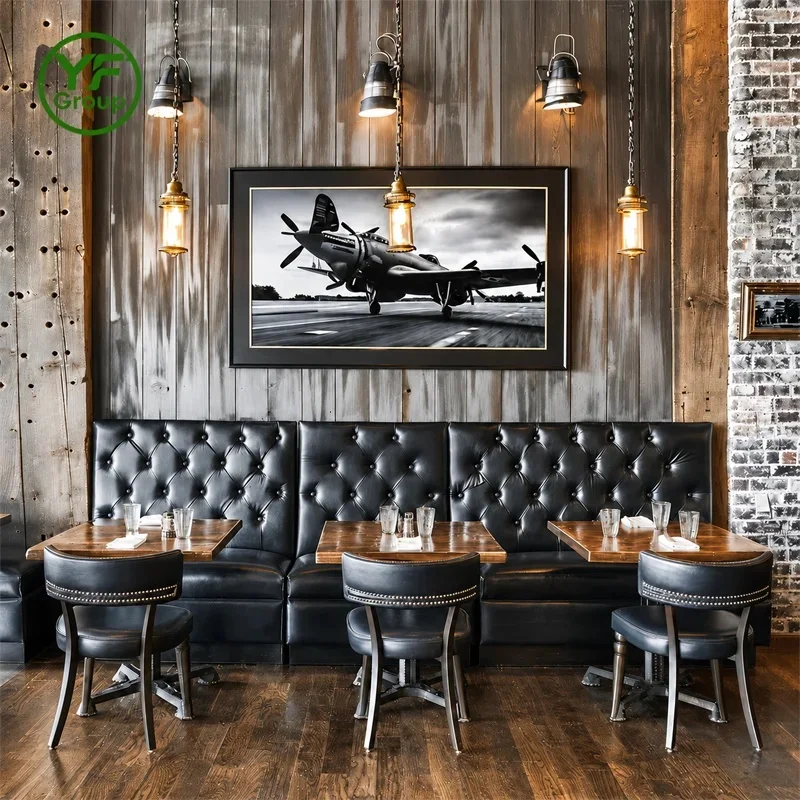 Custom Modern Luxury Restaurant Furniture Booth Seating with Wooden Tables Upholstered Chairs for Hotel Cafe Bar