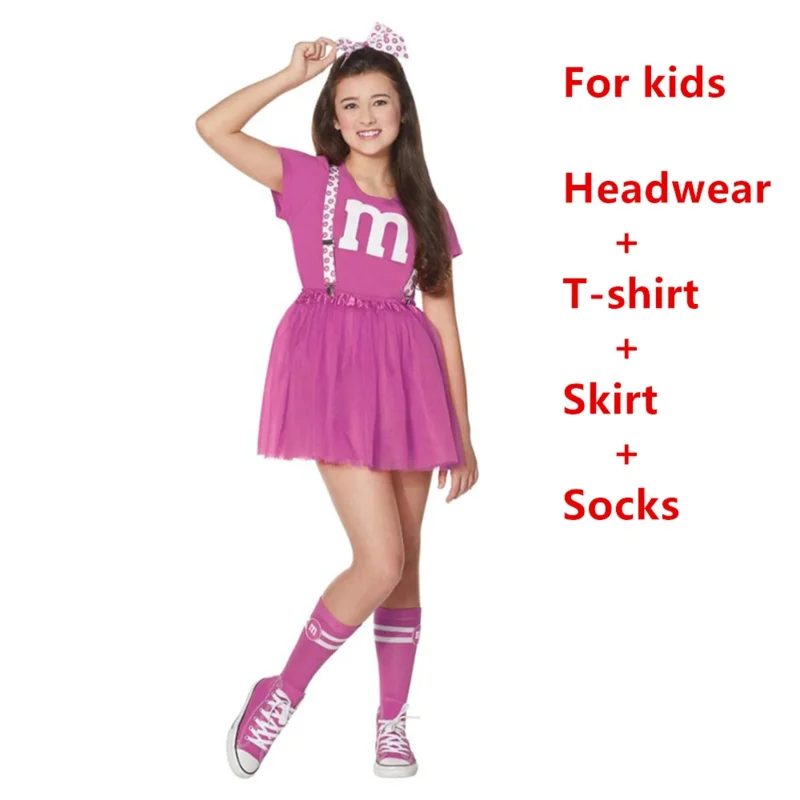 Adult Kids M & M's Costume Football Outfit Cheerleaders Uniform Dress Family Games Parents-Child Clothing Outfits