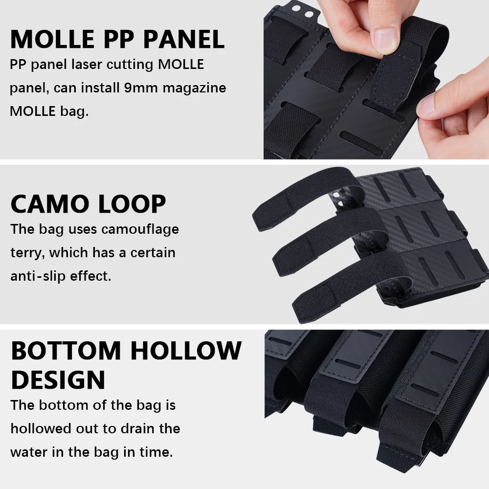 OPHIDIAN MOLLE System 9mm Triple Magazine Pouch Carbon Fiber Hunting Airgun Outdoor Gear