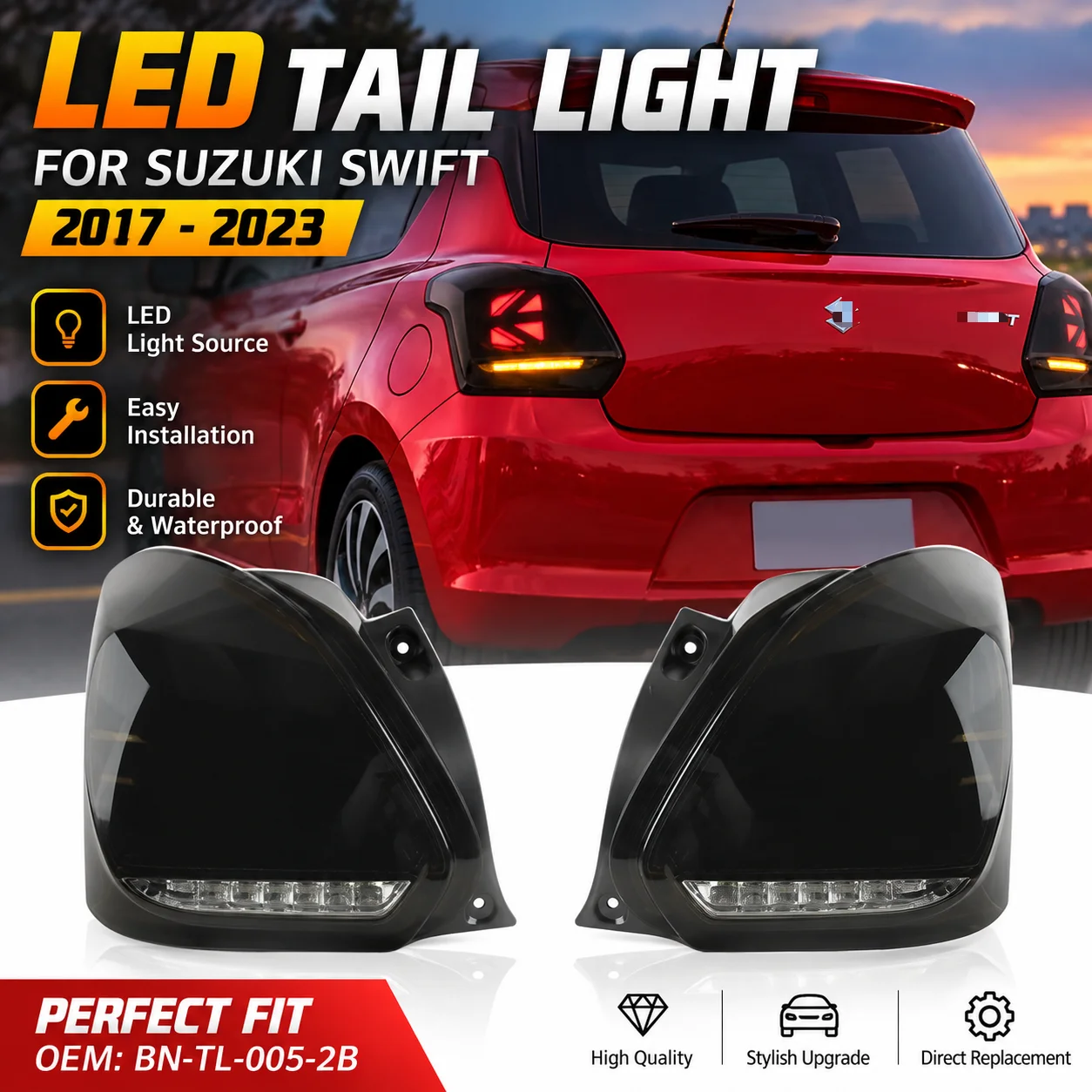 BN-TL-005-2B LED Tail Light For Suzuki Swift 2017 2018 2019 2020 2021 2022 2023 Rear Brake Reverse Turn Signal Lamp Assembly