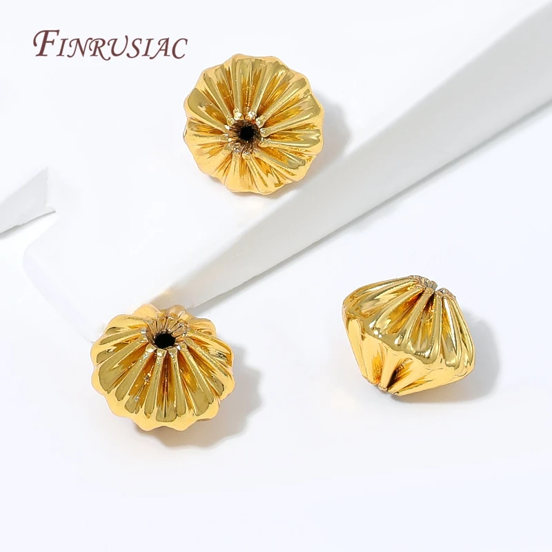 18K Gold Plated Fluted Pumpkin Spacer Beads,Vertical Ribbed Flower Shape Metal Separator For DIY Pearl Jewelry Making Findings