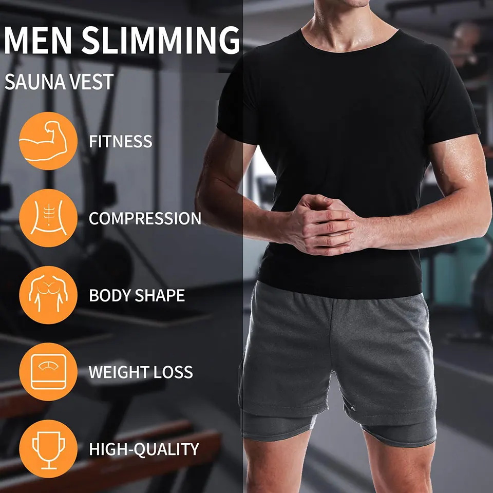 Men Sauna Sweat Vest Heat Trapping Compression Shirts Gym Thermo Suit Workout Slimming Body Shaper for Weight Loss Fat Burner