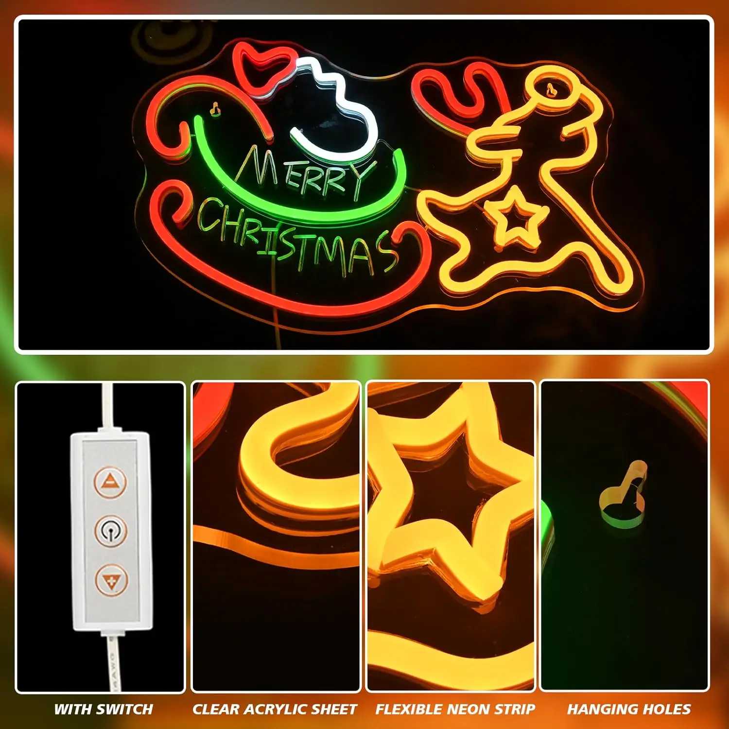 Insegna al neon di Natale Campana di cervo Insegna al neon Decorazione della stanza per la decorazione della parete Luce a led dimmerabile per la casa Negozio di feste Lampada artistica di Capodanno