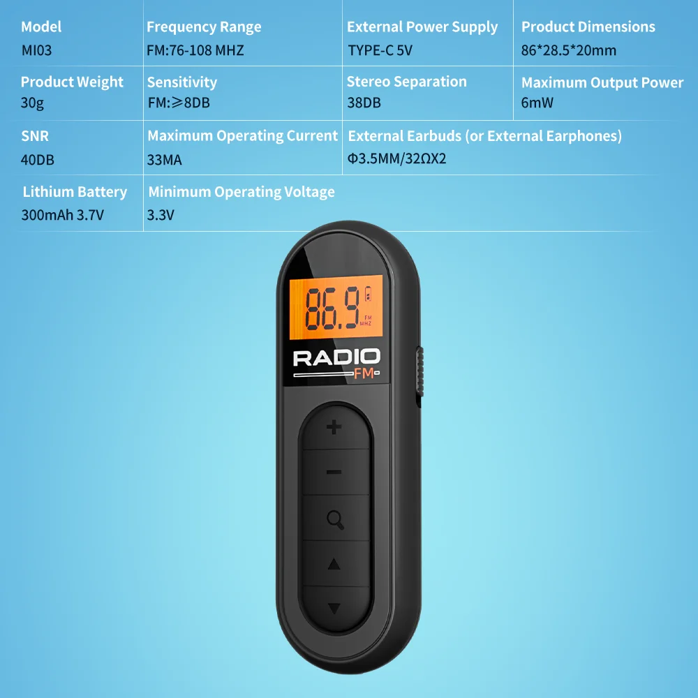 [Mini tragbares UKW-Radio] Wiederaufladbares tragbares Mini-UKW-Radio mit Clip – geeignet für Besprechungen, Touren – mit Kopfhörern – Detail 6
