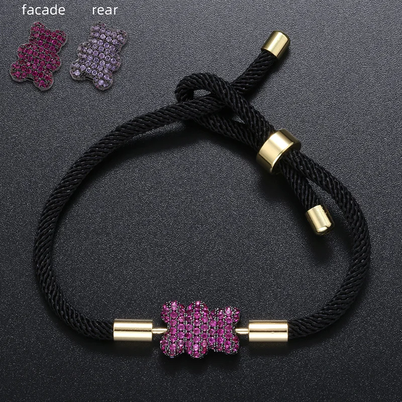 MKENDN Creative Two-sided Bicolor Cute Bear Bracelet Micro-inlaid Zircon Braided Rope Bracelets for Friends Couple Jewelry Gift