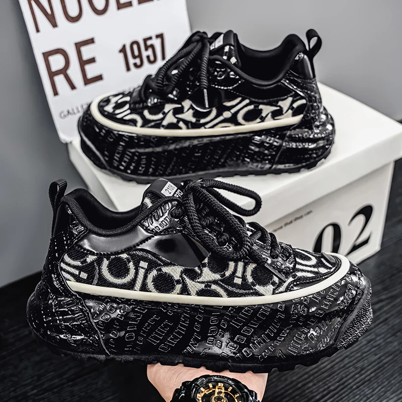 

2025 Новые мужские повседневные кроссовки с принтом | Модные модные прогулочные туфли на толстой подошве со шнуровкой