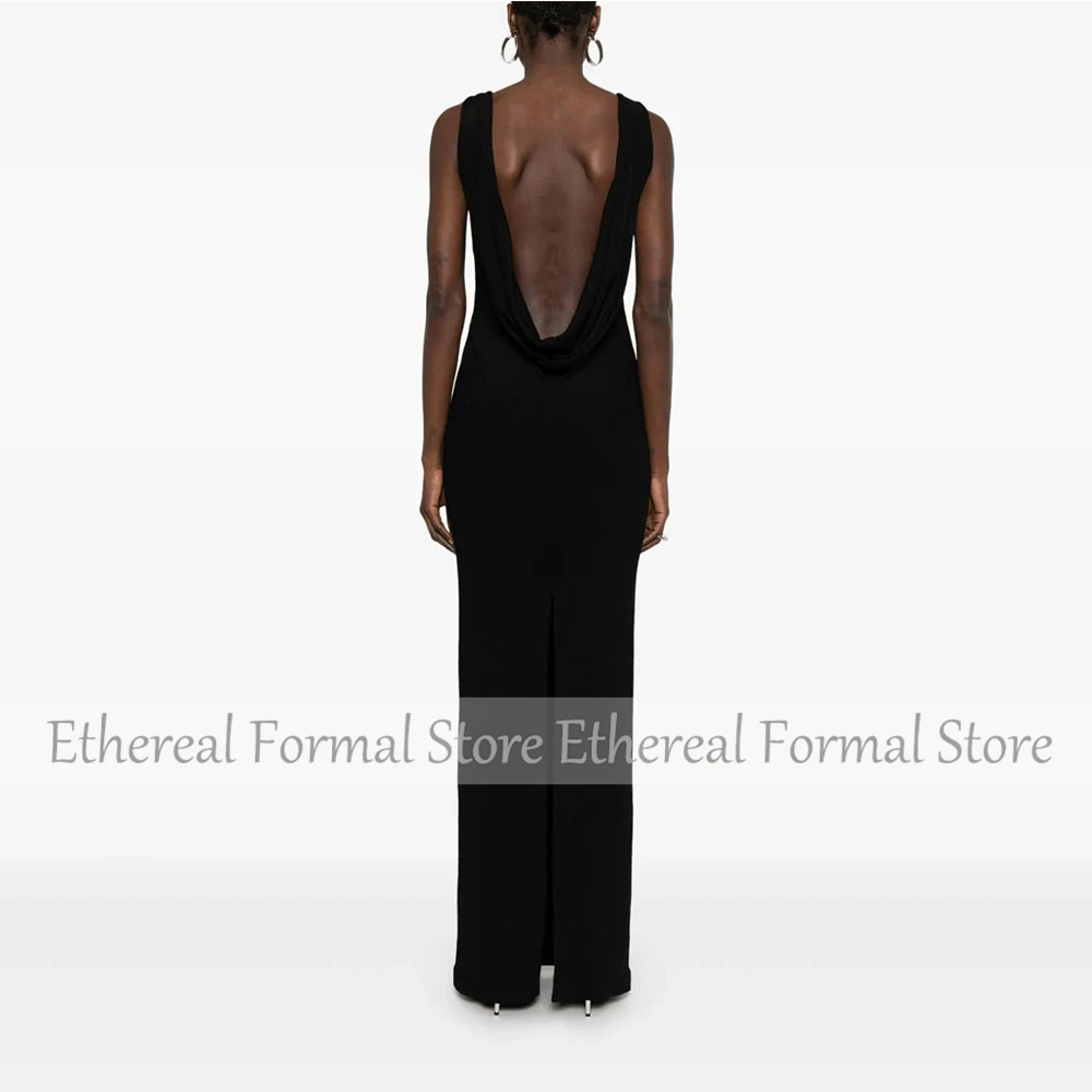Black Women's Evening Gown Sheath Saudi Dress V Neck Formal Party Dress Floor Length Backless Sleeveless Prom Dress image 2