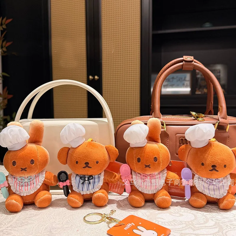 Cute Chef Miffy Series Plush Keychain Cartoon Boris Stuffed Doll Backpack Zipper Decoration Kawaii Anime Peripherals Couple Gift
