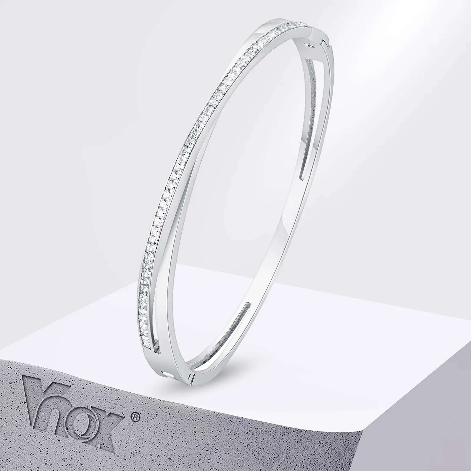 

Vnox Trendy Crossed Cubic Zirconia Stones Bangles,Elegant Women Girls Stainless Steel Layered Cuff Bracelets, Never Fade Jewelry