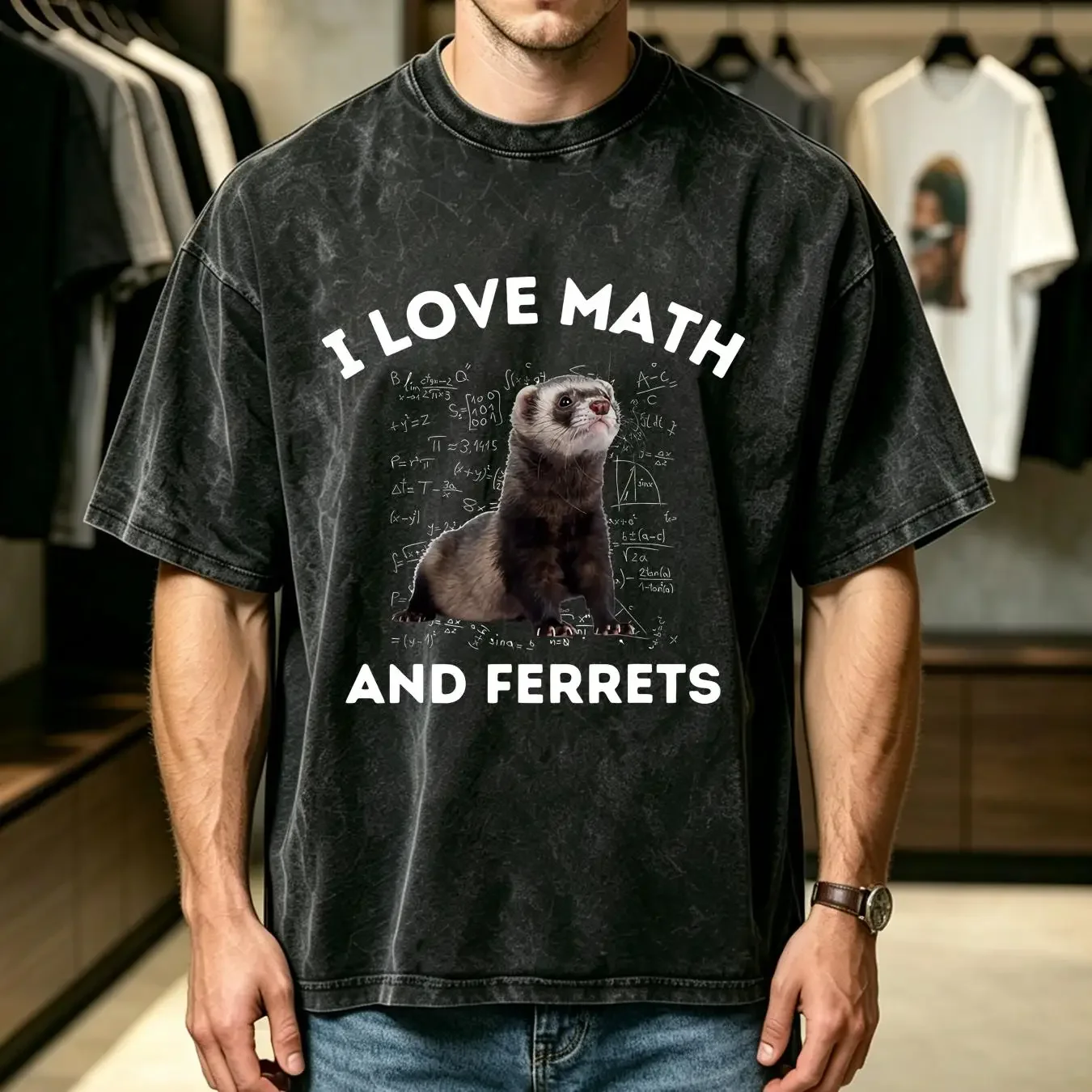 washed T Shirt I Love Math And Ferrets Weasel Lover Algebra Stem Teacher Size S 5XL vintage Washed fashion Casual homme