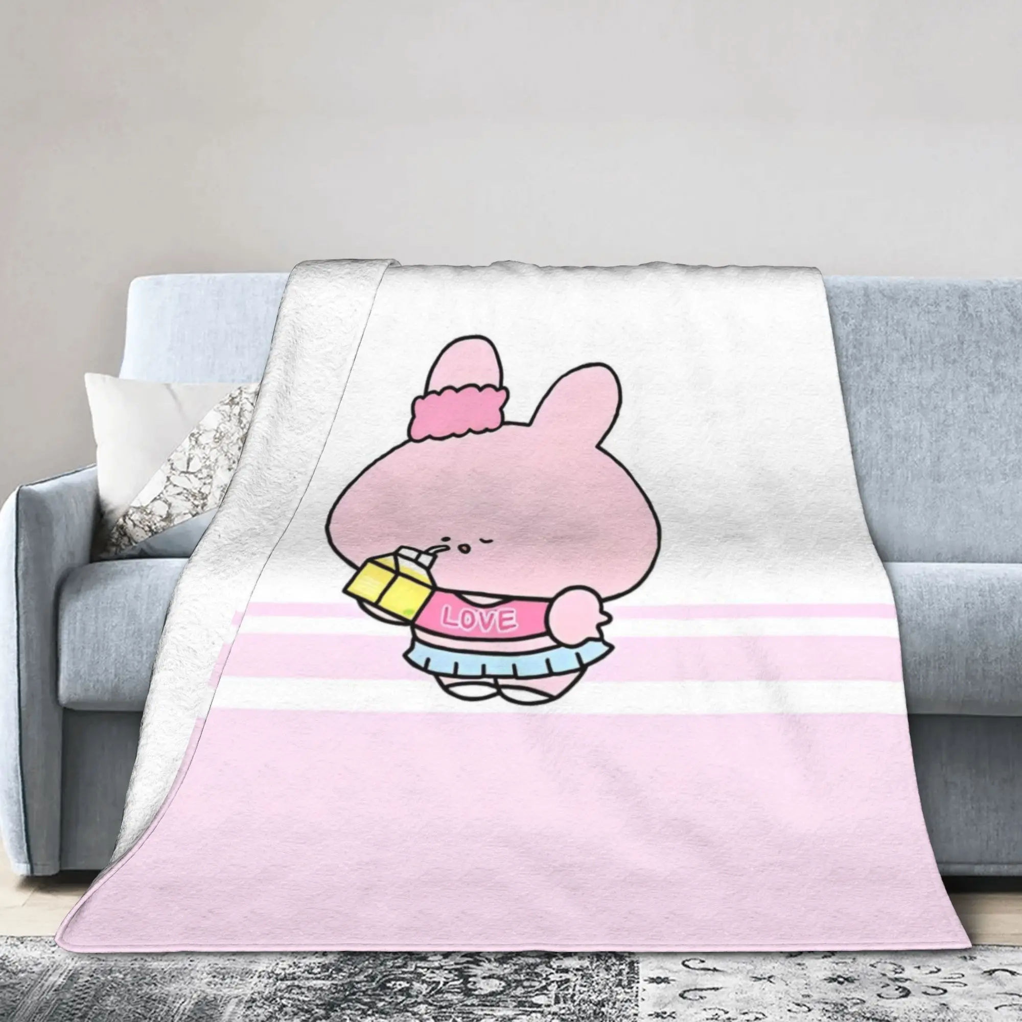 Asamimichaan Cute Asamimi Rabbit Blanket  Plush Throw Blanket Summer Air Conditioning Decoration Soft Warm Bedspreads,