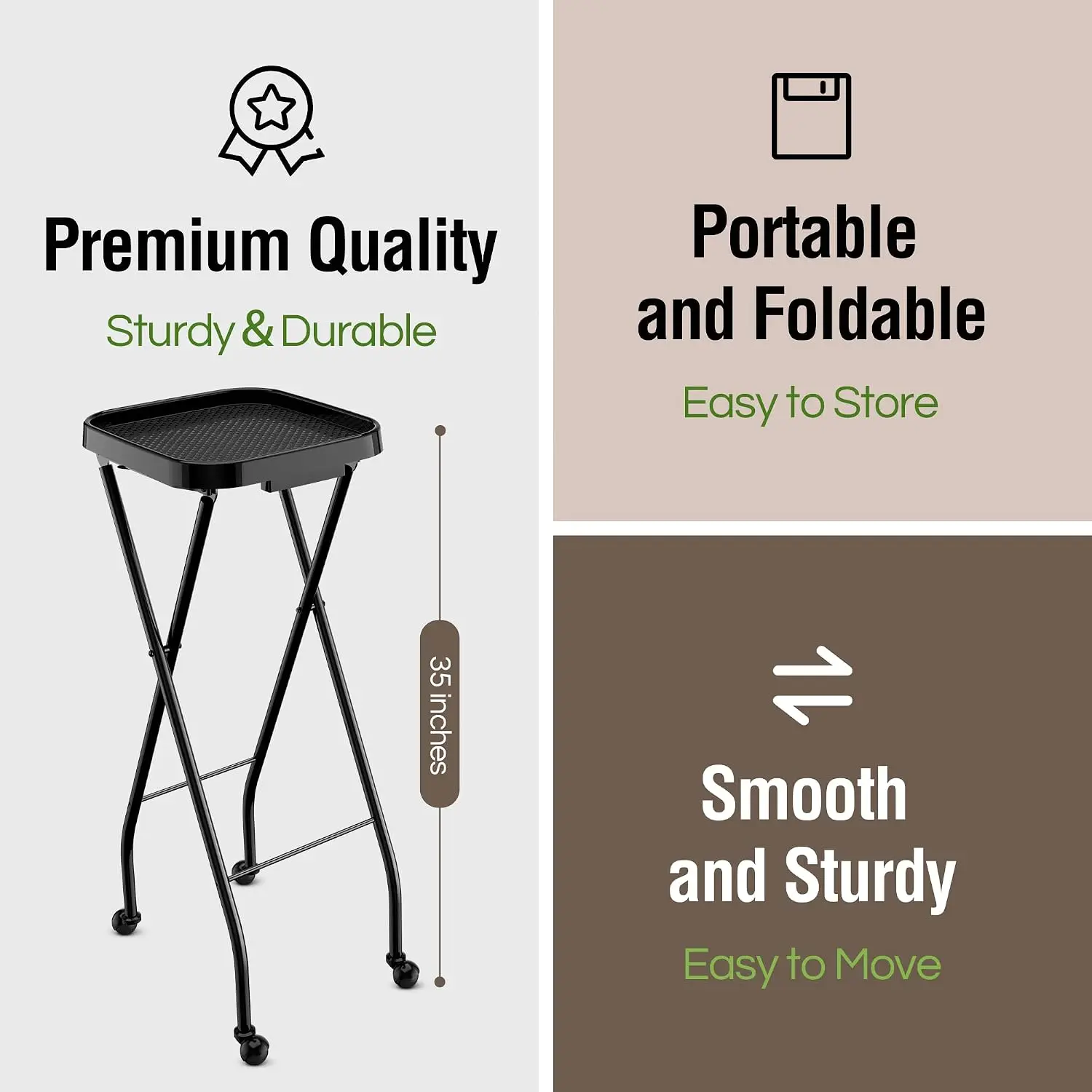 Foldable Hairstyling Stand Utility Trolley Beauty Tattoo Rolling Station Black