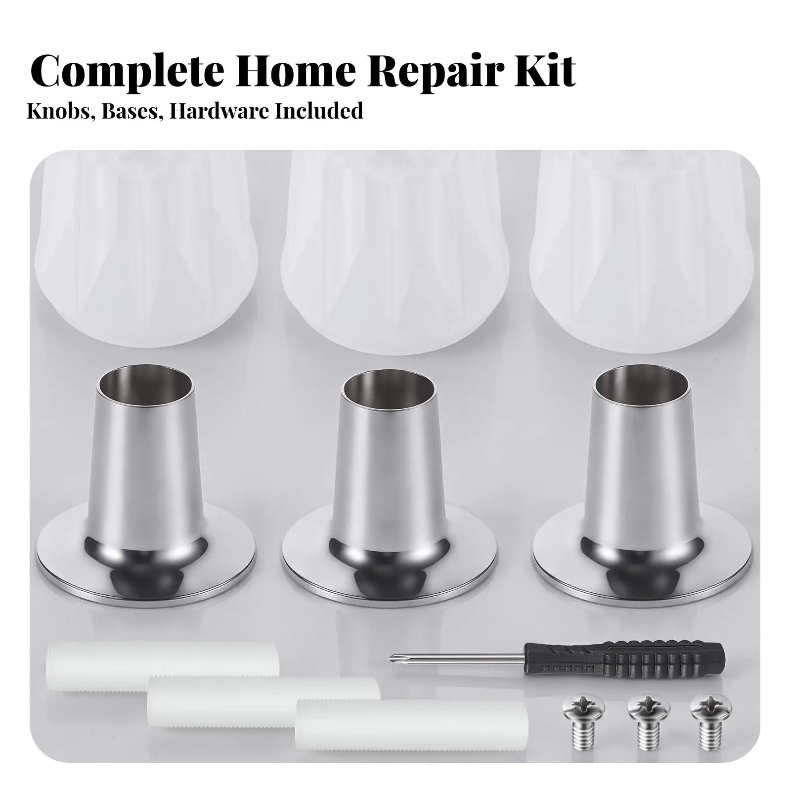 3 Piece Acrylic Shower Handle Kit with Cone Shaped Base for Bathtub Fixture Replacement 12 Tooth Spigot Wall Mount