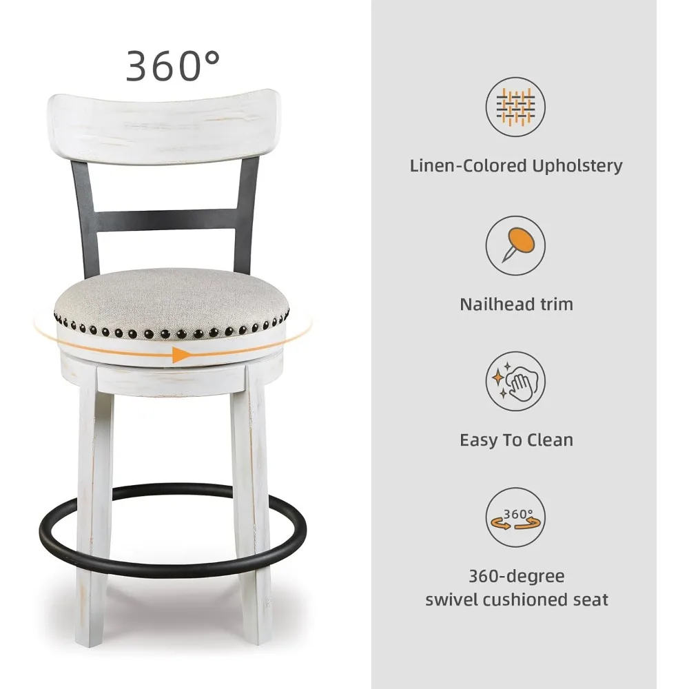 Valebeck 24.5" Modern Swivel Counter Height Barstool, Whitewash