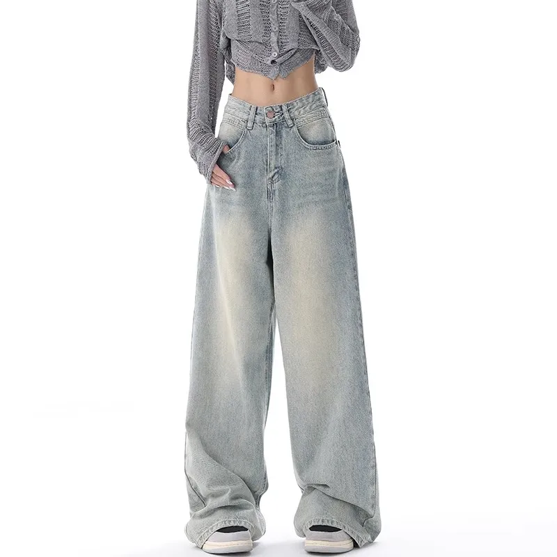 

WCFCX STUDIO Autumn New 2023 American Vintage Jeans High Waisted Street Harajuku Style Design Loose Fitting Wide Leg Pants