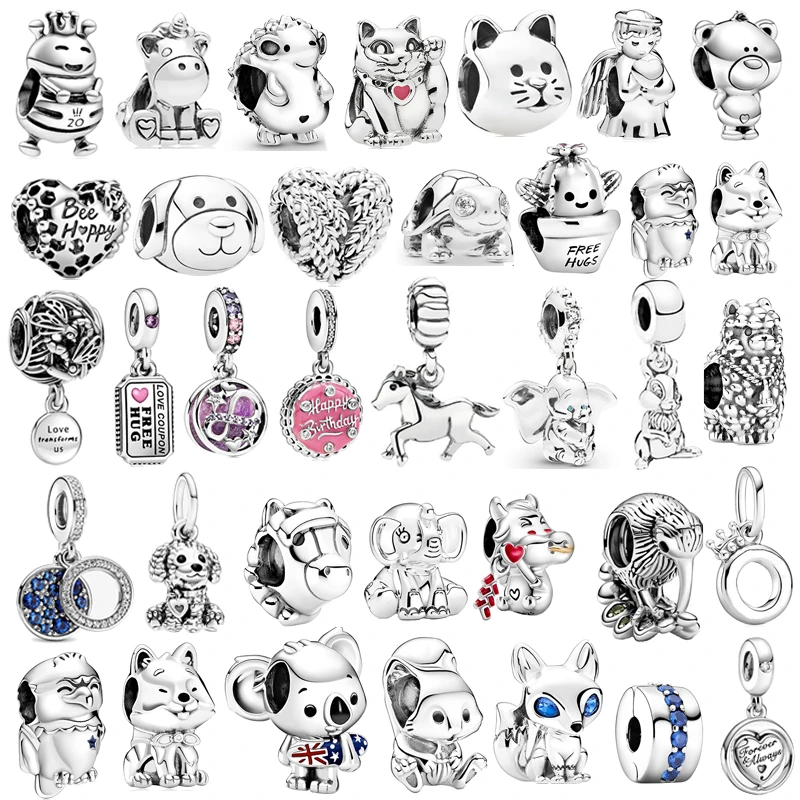 

925 Sterling Silver Animal Owl Bear Horse Charms Simple Beads Dangle Safety Chain Fit Original Pantaro Jewelry For Women Gift