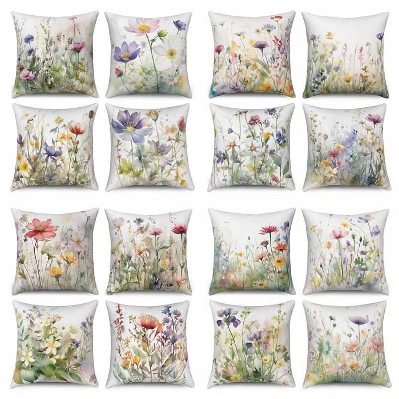 Watercolor Flower Throw Pillow Case Blossom Floral Print Pattern Home Decor Sofa Square Cushion Cover Nordic Modern Pillowcase