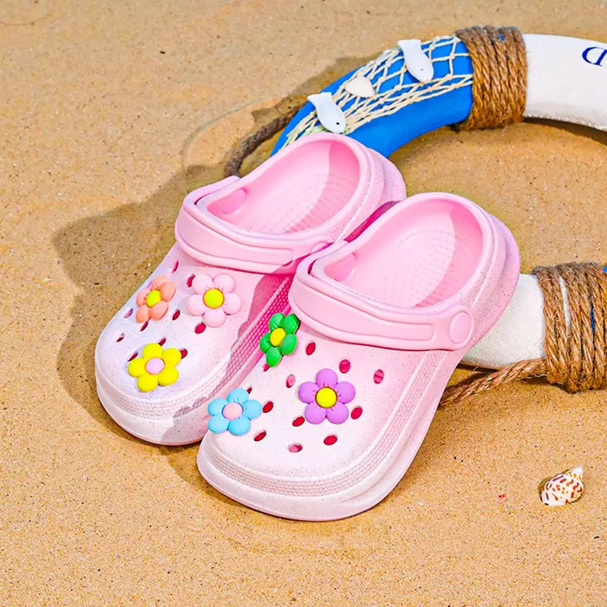 

Kids Slip-On Clogs and Mules, Breathable, Waterproof, EVA Garden Shoes with Decorative Chain for Beach and Everyday Wear 168