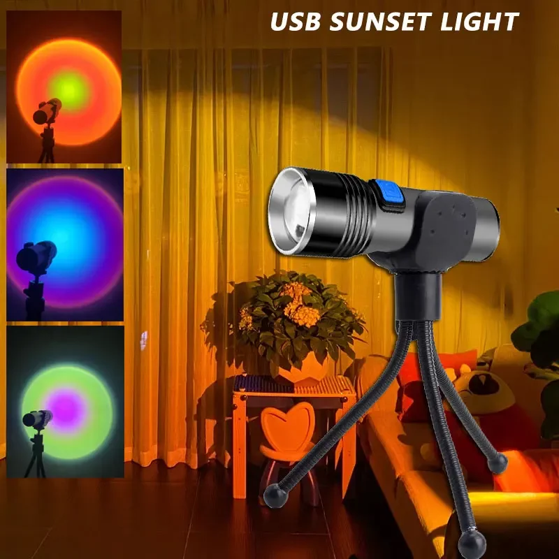 USB Sunset Lamp Rainbow Atmosphere Led Night Light Sunset Projector Lamp Bar Coffee Store Wall  Home Decoration  LED Flashlight