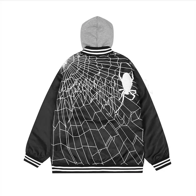 Thiened Spider Web التطريز البيسبول Jaet هوديي الشارع Sle الهيب هوب القطن معطف الشباب Faion الشتاء ملابس خارجية
