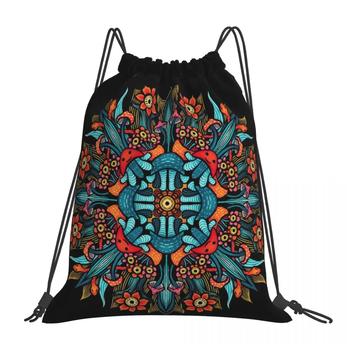 Trippy Hippie Psychedelic Colorful Mandala With Mushrooms Backpacks Drawstring Bags Shoes Bag Book Bags For Man Woman Students