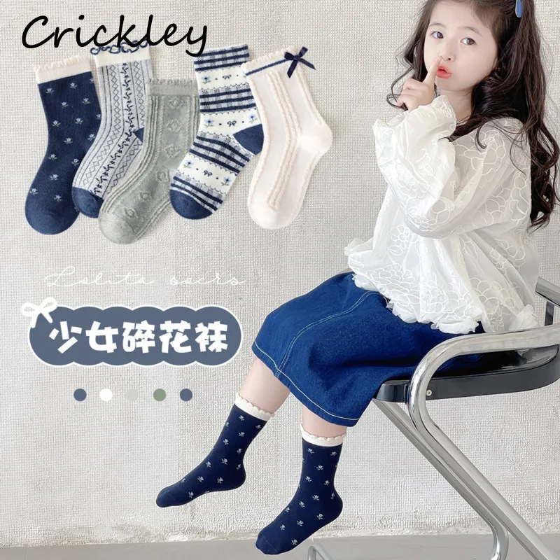 

5 Pairs/Lot New Flowers Girls Socks Bow Ruffles Knitted Children Socks Cotton Soft Kids Princess Socks 1-12 Years