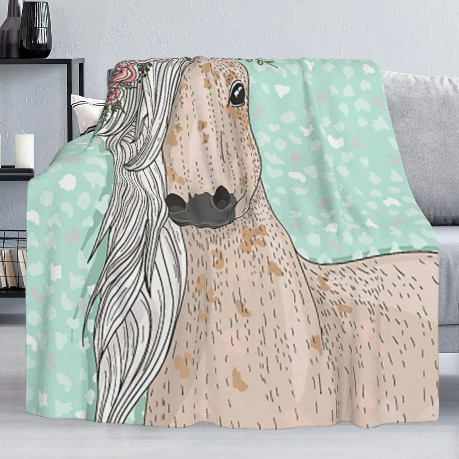 

Horse Floral Cartoon Animal Flannel Fleece Microfiber Lightweight Soft for All Season In Bed Sofa for Kids Adults All Season