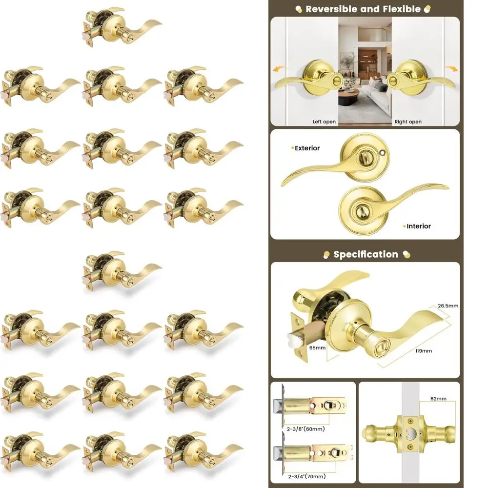 

Полированные латунные дверные рычаги для конфиденциальности, комплект из 10 предметов для подрядчика с замками для спальни и ванной комнаты и ручками-подвесками