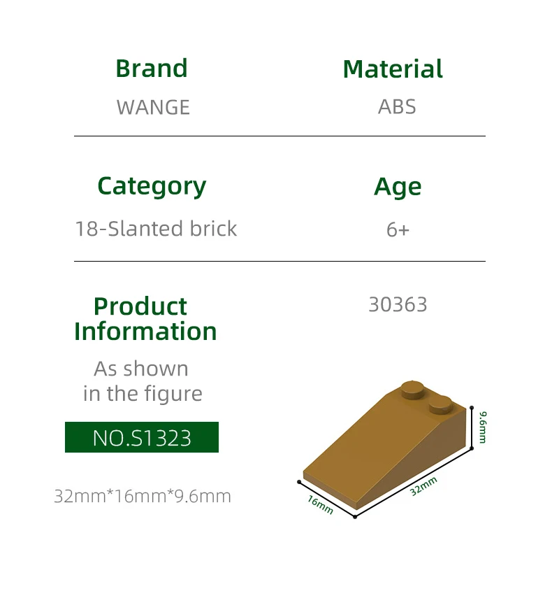 Wange 62 ชิ้น/ล็อต 30363 Slope18 2x4 หลุมเอียง 2 คอลัมน์บล็อก Moc สีอุปกรณ์เสริมใช้งานร่วมกับอิฐ DIY ของเล่นเด็ก