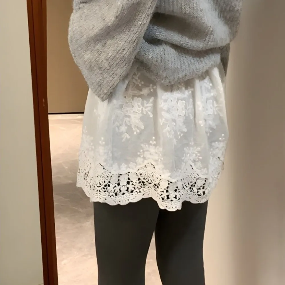 Fashion High Waist Lace Underskirt Slips Flower Short Safety Skirt Petticoat Embroidery Lining Petticoat Women Female image 4