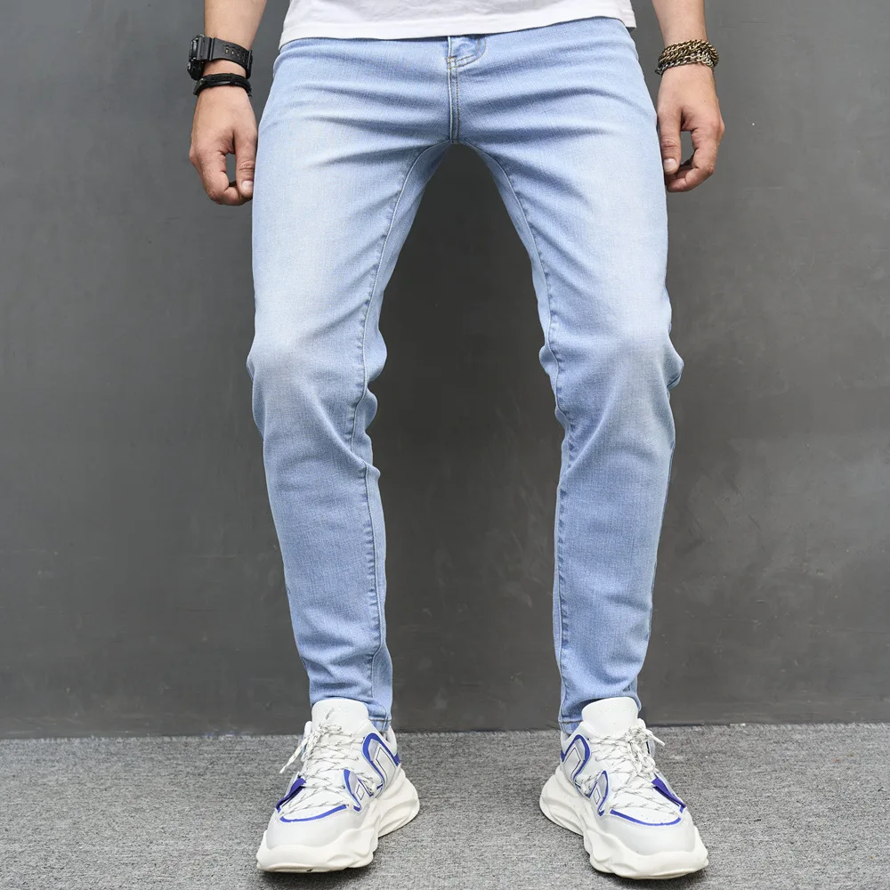 Männer Lange Bleistift Jeans Hosen Feste Hohe Taille Einfache Zipper Splice Casual Regelmäßige Taschen Gerade Hosen Denim Hose