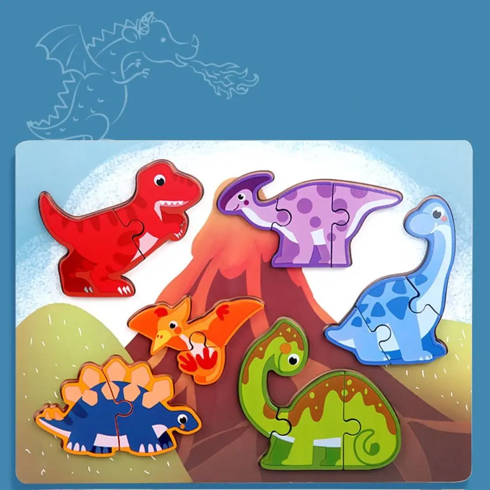 3D Puzzle Dinosaur Wooden Puzzle Wooden Ocean Animals Wooden Dinosaur Toy Montessori Dinosaur Cartoon Dinosaur 3D Puzzle