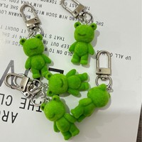 Summer Green Plush Frog Pendant Cute 3D Fun Frog Car Keychain Creative Bag Pendant