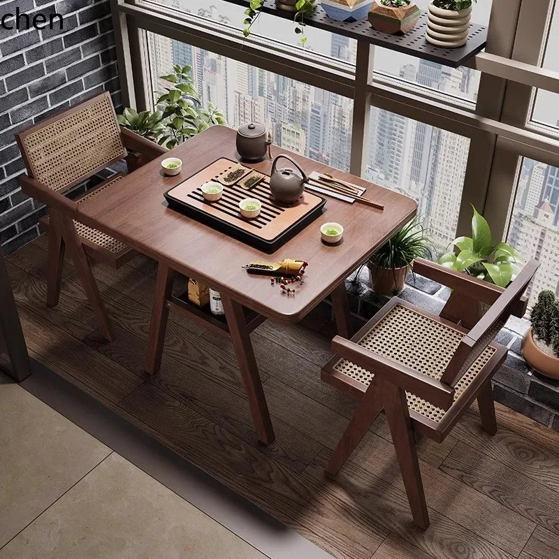 HYS solid wood balcony small table and chair three-piece set for home use  chairs for drinking tea one table and two chairs