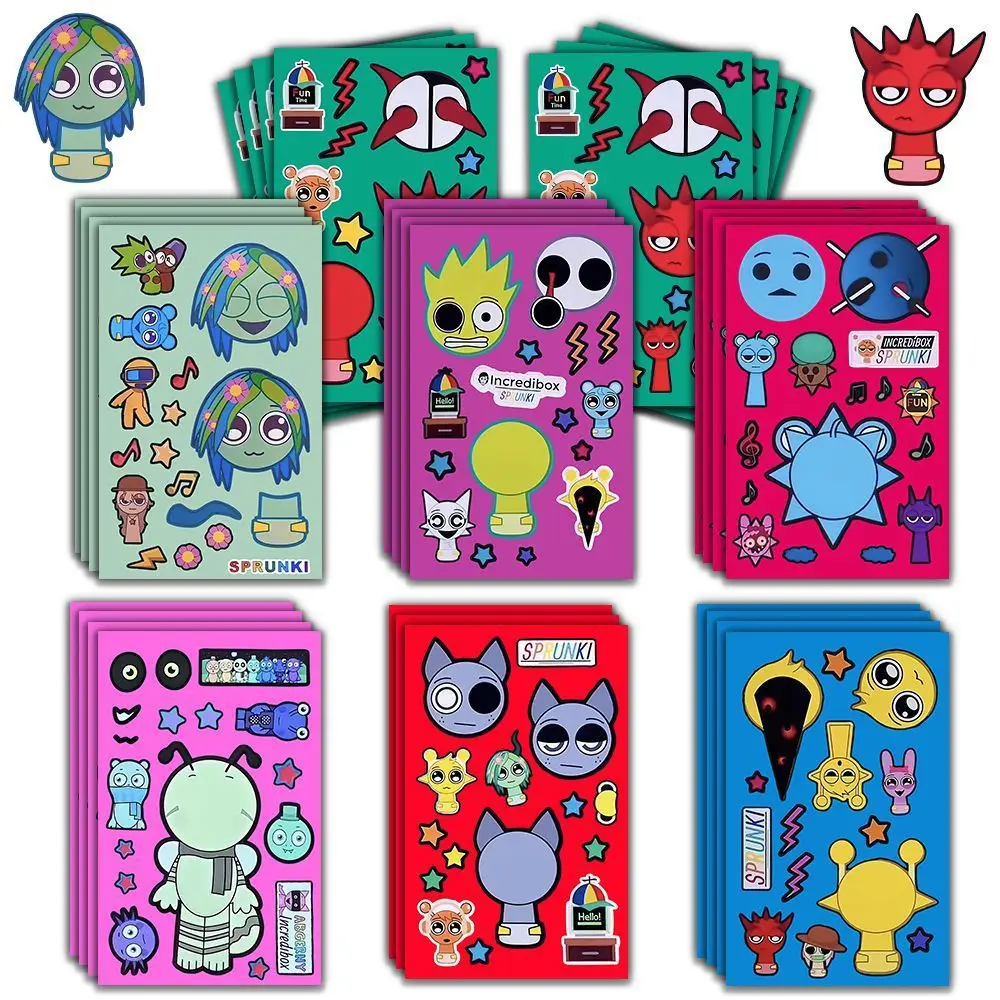*8/16/24sheets Cute Sprunkie Stickers Make Your Own Sprunkie Sticker Make A Face Stickers Kids Game Cartoon DIY Party Supplies//