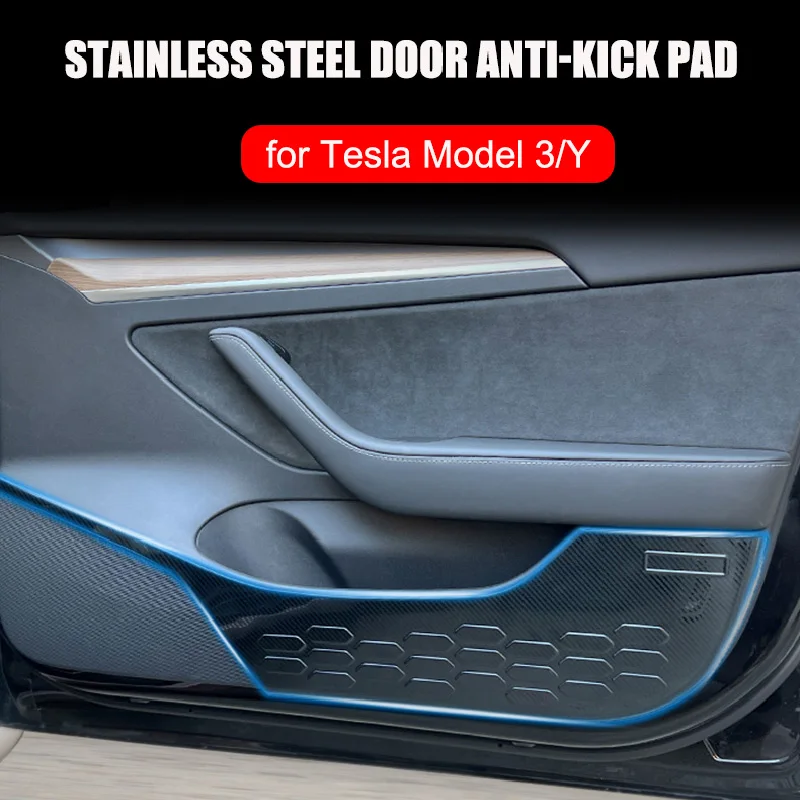 4pcs Car Stainless Steel Door Anti Kick Pad For Tesla Model 3 Y Cover Protection Panel Side Edge Film Interior Trim Protective