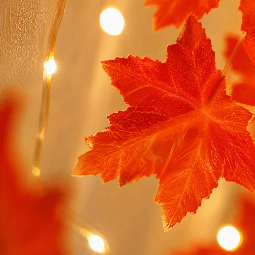 LED String Lights Warm White Remote Control Fairy Curtain Lights Lifelike Maple Leaves Lightweight Durable Material