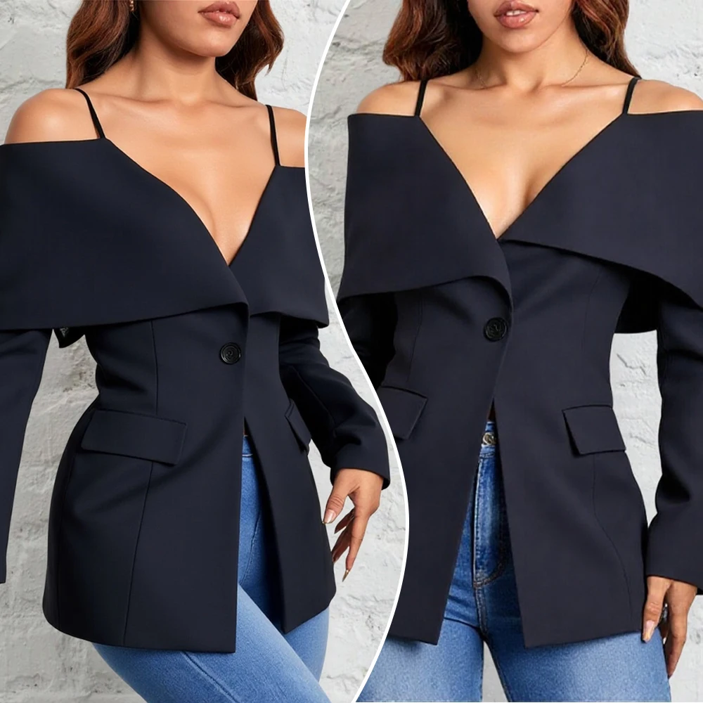 

Женский зимний сексуальный модный комплект с открытыми плечами и длинными рукавами, тонкий пиджак