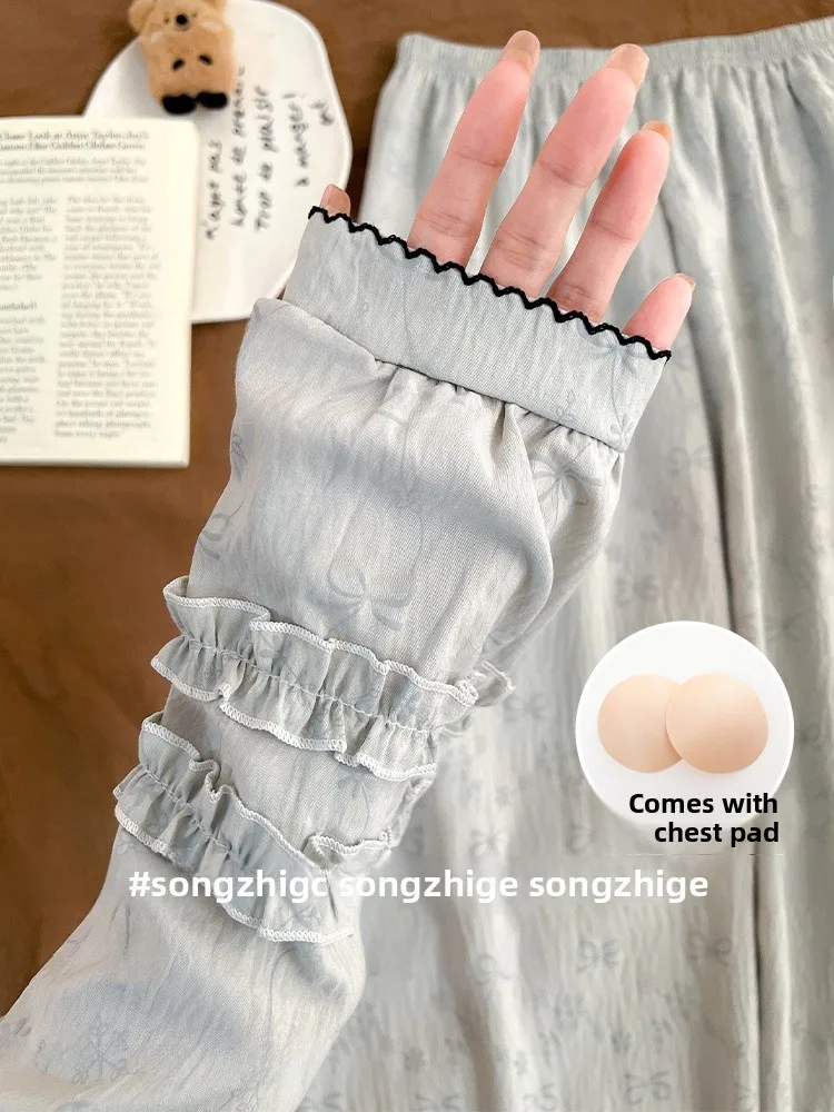 

Cloud Cotton Long Sleeve Women's Sleepwear Set Spring Autumn Comfortable Home Clothes with Chest Pad Sweet Style Outfit