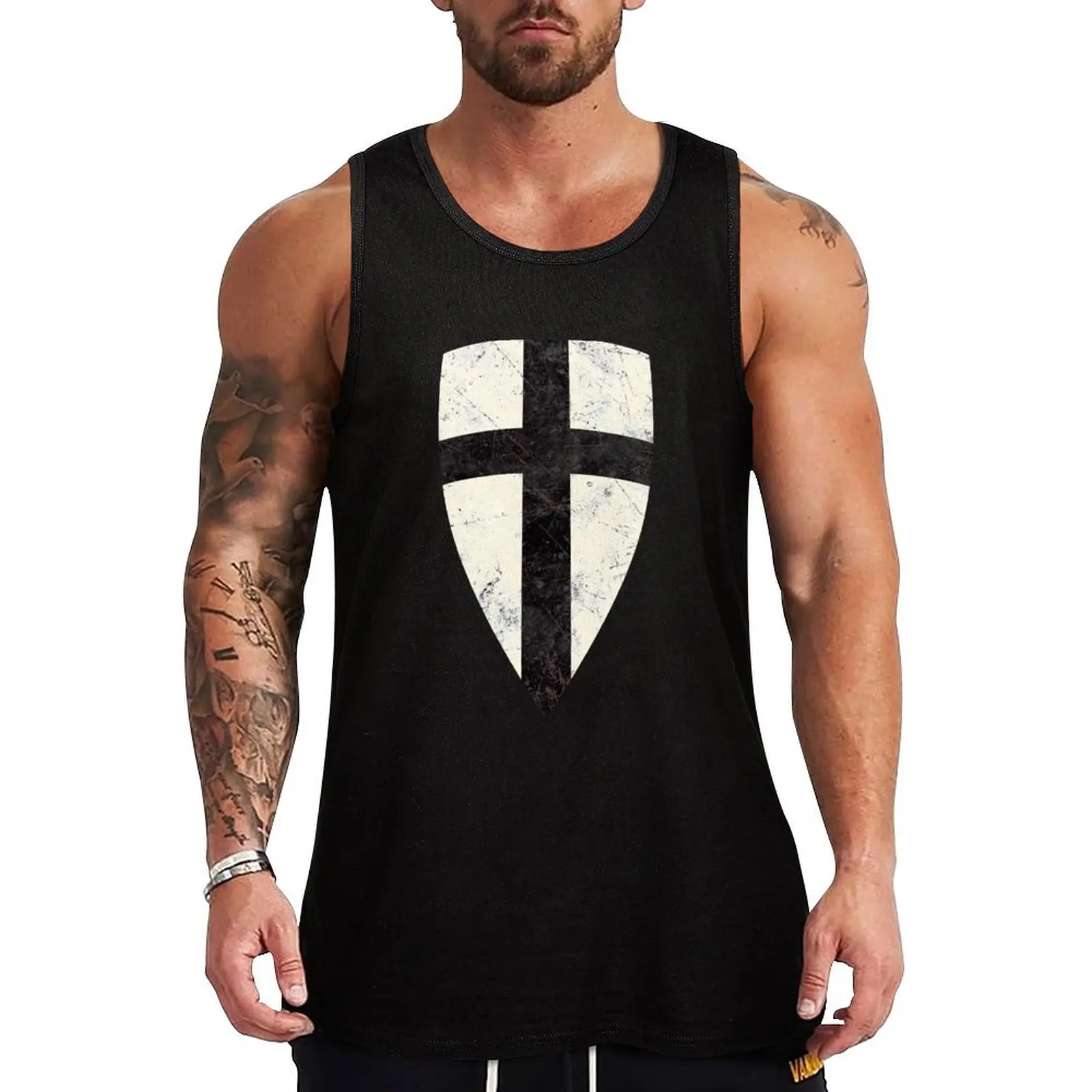 Teutonic Knights Cross Shield Tank Top gym Men's t-shirts T-shirt men gym shirts