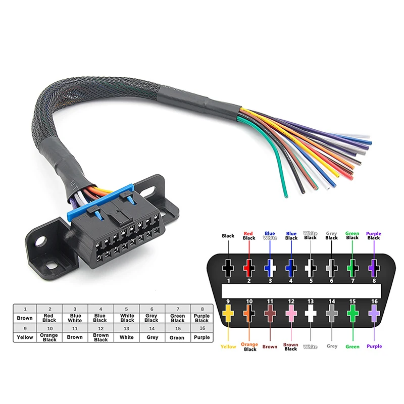 

Разъем, гнездовой автомобильный диагностический кабель, OBD2, 16 контактов, для открытия удлинителя, гнездовой интерфейс, 30 см, цветные провода
