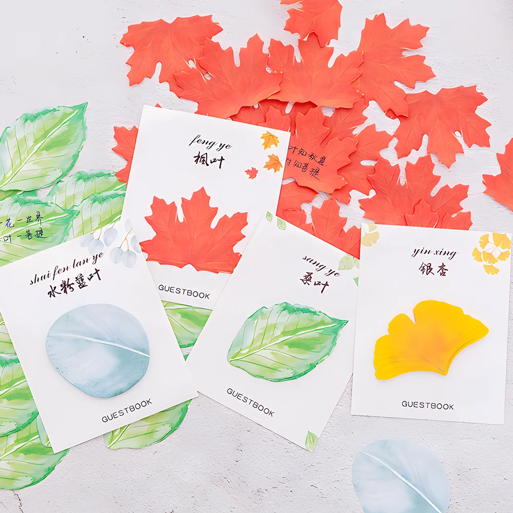 Japanese Cute Leaf Sticky Notes Girl Kawaii Memo Pad Funny Post Notepad School Girls Stationery Index Tab Wish Check To Do List