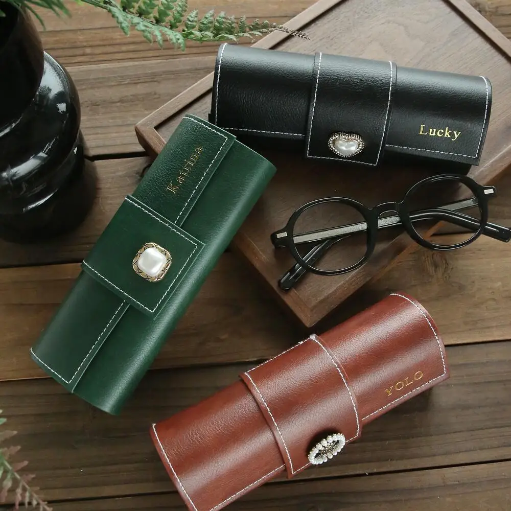 Custom Name Leather Eyeglass Case Personalized Engraved Retro Sunglasses Storage Box Multi Functional Organizer Accessories