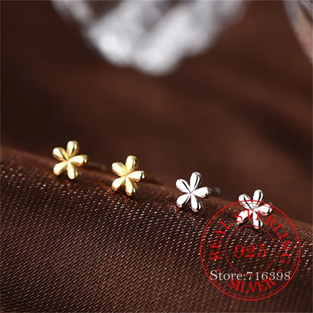 Real 925 Sterling Silver Cute Flower Sleep Stud Earrings for Women Girls Women's Fashion Piercing Charm Jewelry Wedding Party