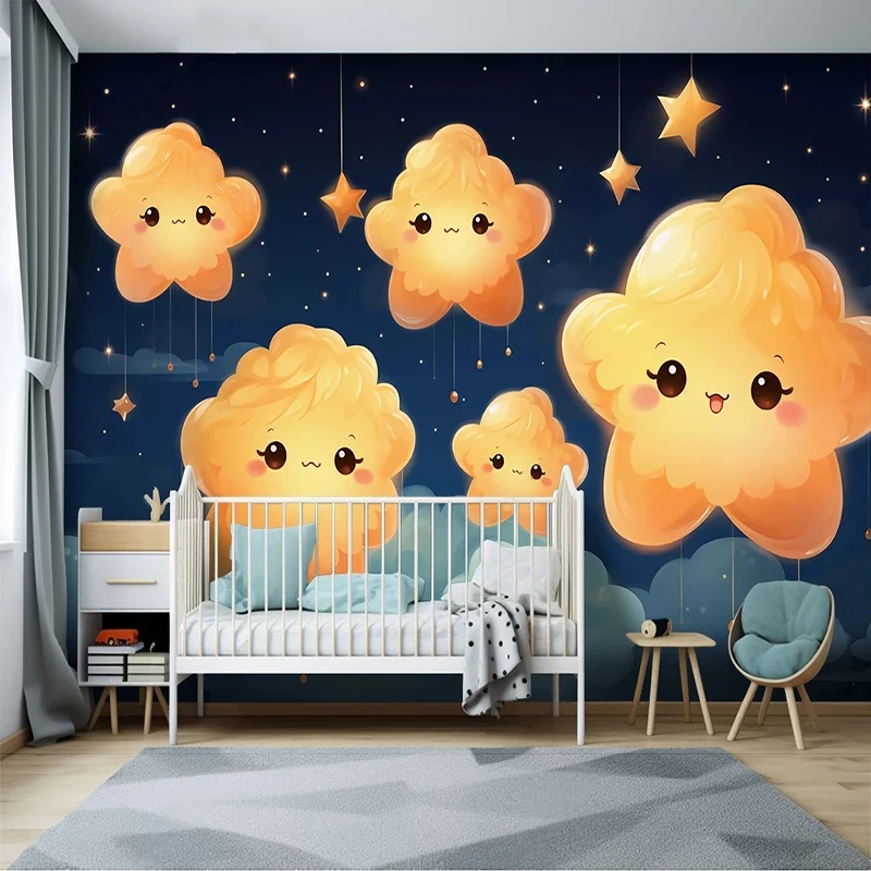 Custom 3D Wallpaper Children's Room Kindergarten Starry Sky Cartoon Star Background Wall Wallpaper Papel De Parede Home Décor