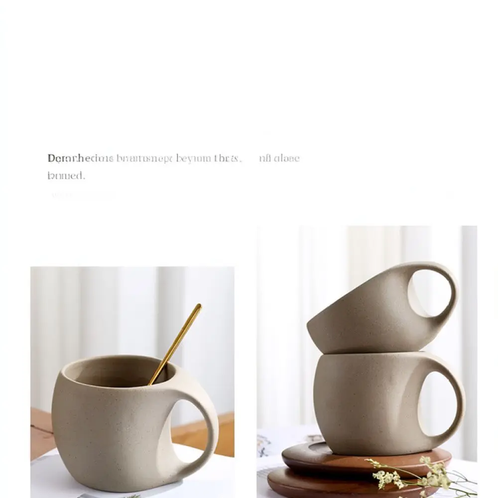 Creative Ceramic Crescent Coffee Mug With Wood Plate Japanese Retro Style Stoneware Tea Latte Cup Nordic Minimalist Drinkware