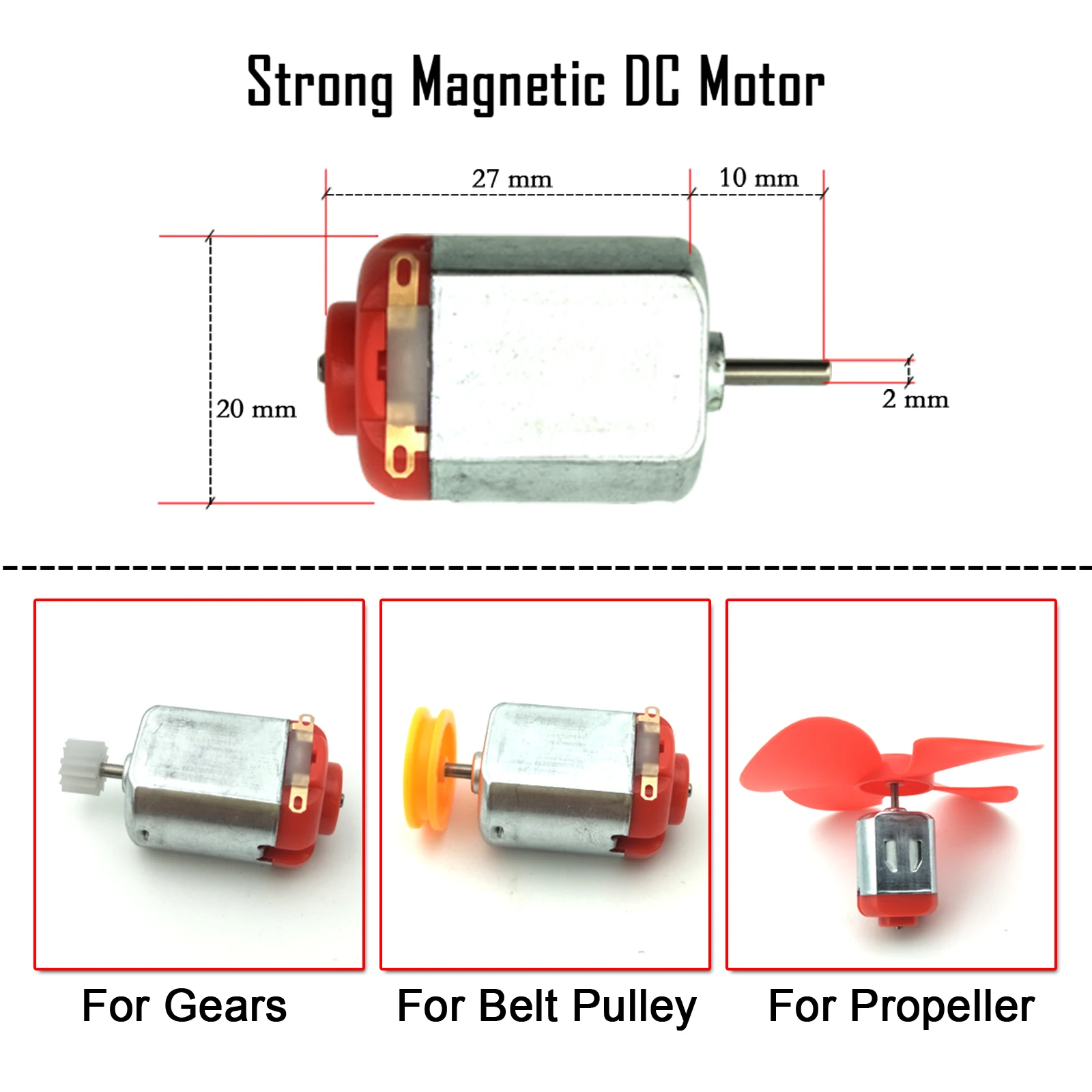 Zestaw 20 zestawów silników prądu stałego, Mini elektryczny silnik hobbystyczny 3V -12V 25000 obr./min silny magnetyczny z wałkiem 2mm 4 łopatki 40mm