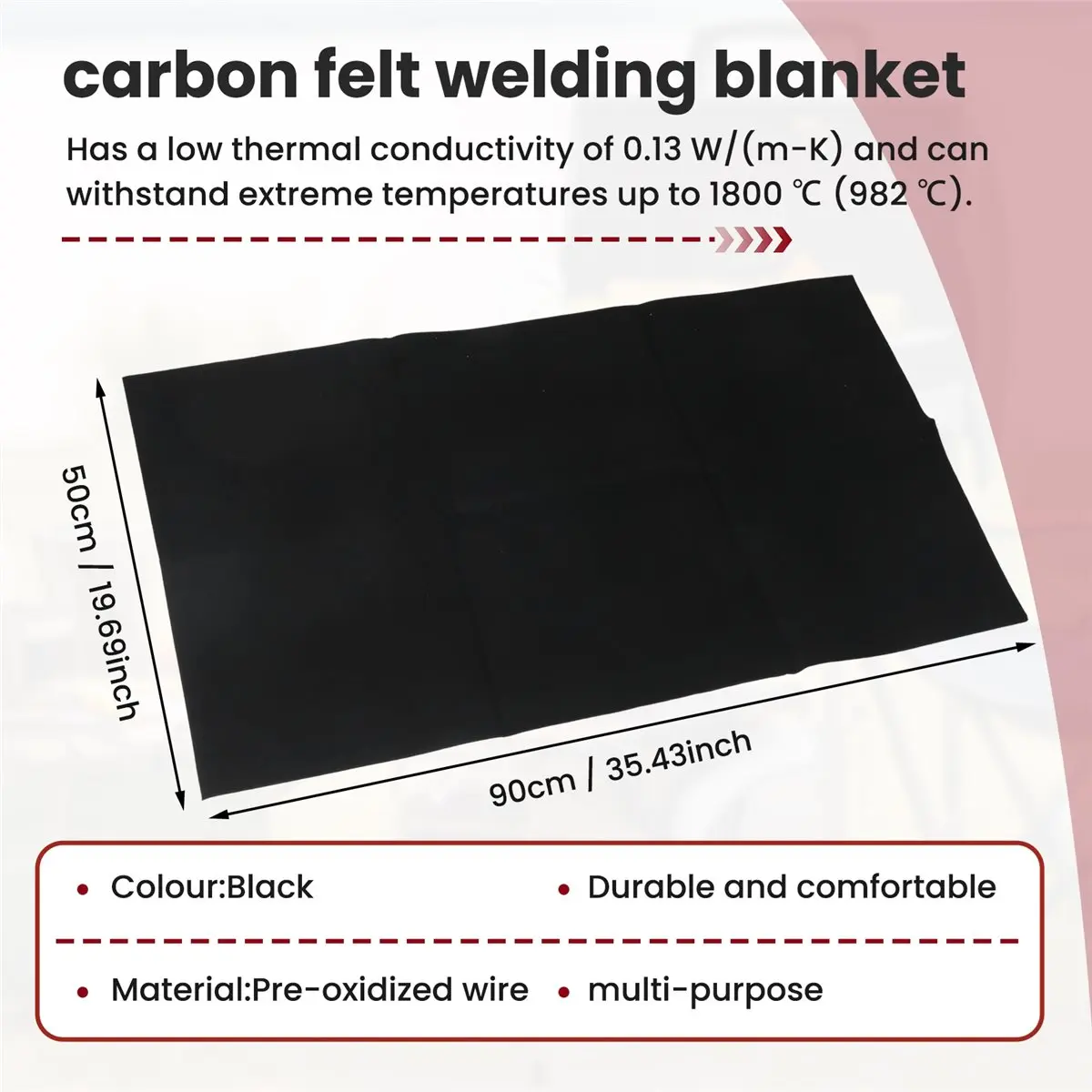 

Carbon Felt Welding Blanket Fireproof - 2 Packs 20x36Inch Heat Resistants Fabric 1800°F High Temp Insulation Pad