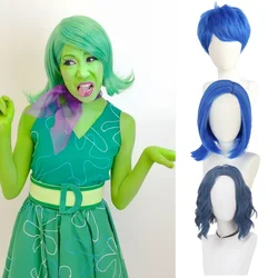 Reewes Walgust Cosplay Groene Korte Pruiken voor Vrouwen T Binnenstebuiten Vreugde Blauwe Pruik Synthetisch Haar voor Halloween Kostuum Partij Carnaval