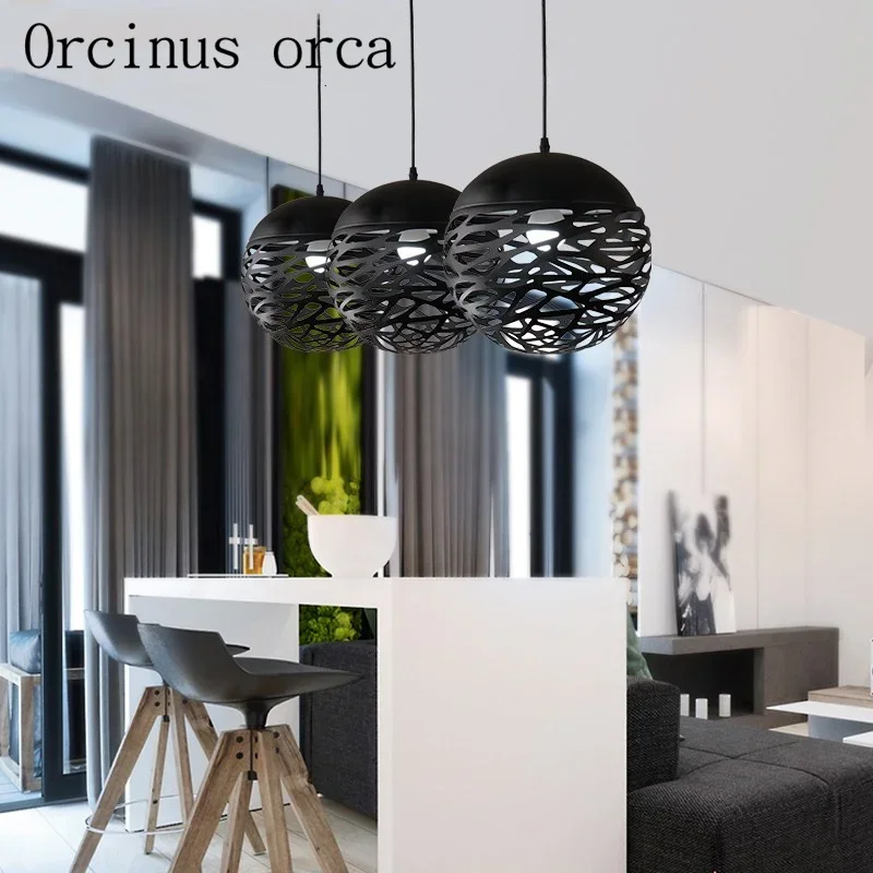 The Nordic modern minimalist single head chandelier office restaurant cafe bar creative hollow  iron chandelier Postage free